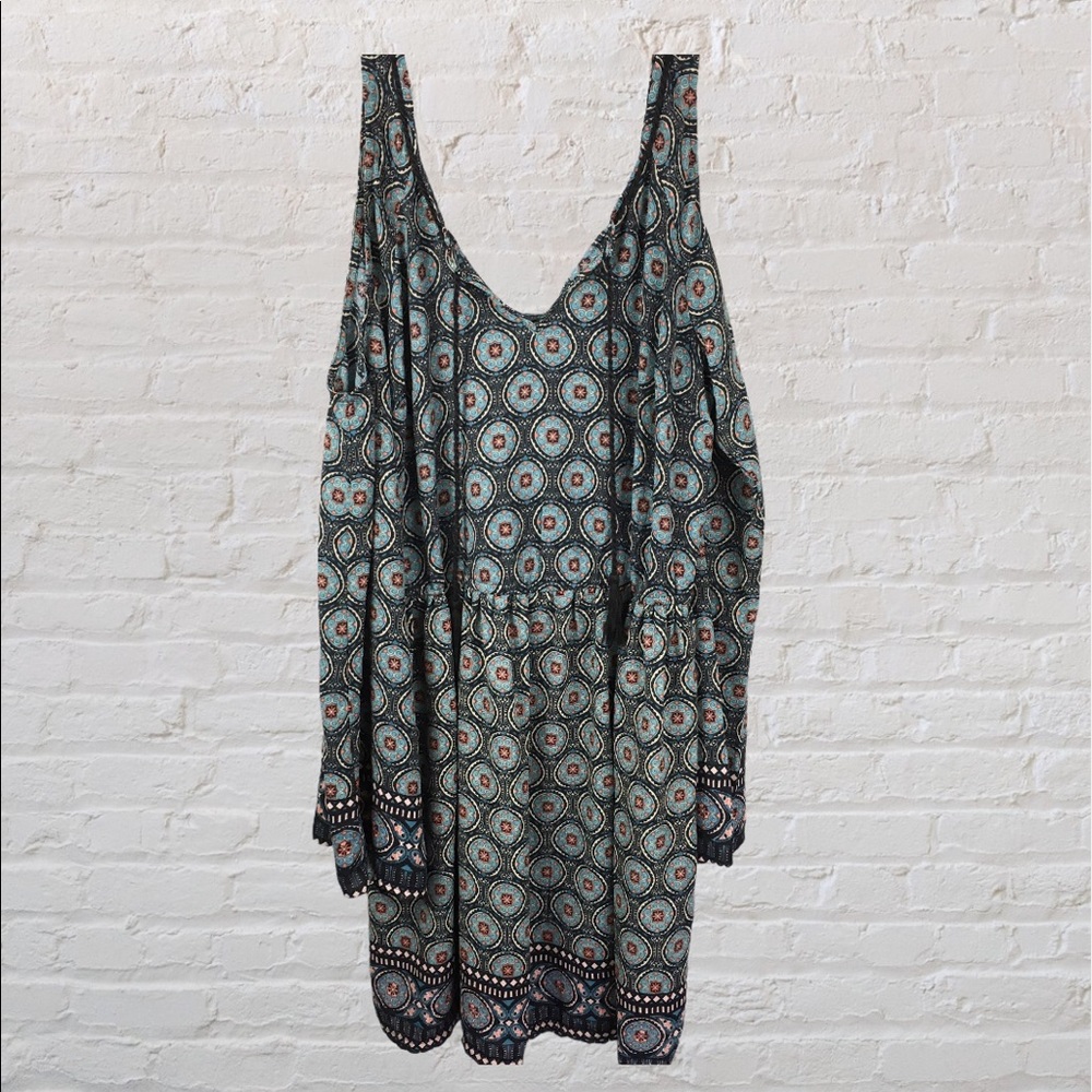 XHILARATION Boho Open Shoulder Bell Sleeve Dress